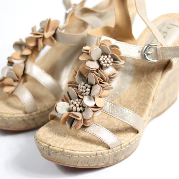 boc Shoes - BOC Sandals Wedge Heels Cork Beige Floral
